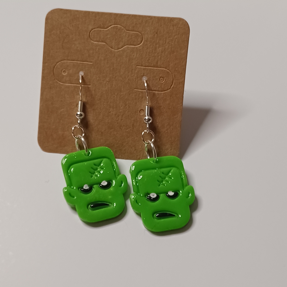 Green Monster Face Earrings